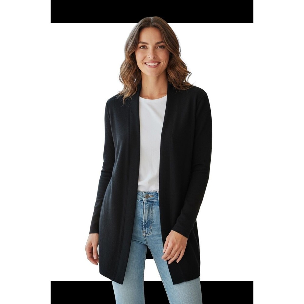 Leith Cardigan Sweater Women Small  Black Open Front Long Duster Classic Capsule
